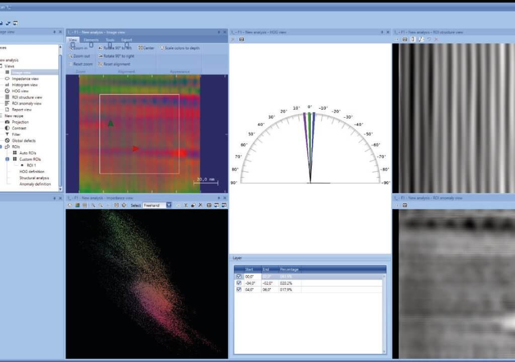 EddyEVA analyzing software shows the fiber orientation and defects of the 2nd layer of an examined stack